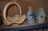 Birdhouse, Vase, & Ceramic Basket