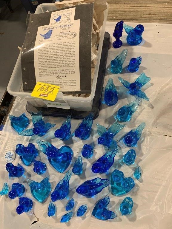 COLLECTION OF BLUE GLASS BIRDS