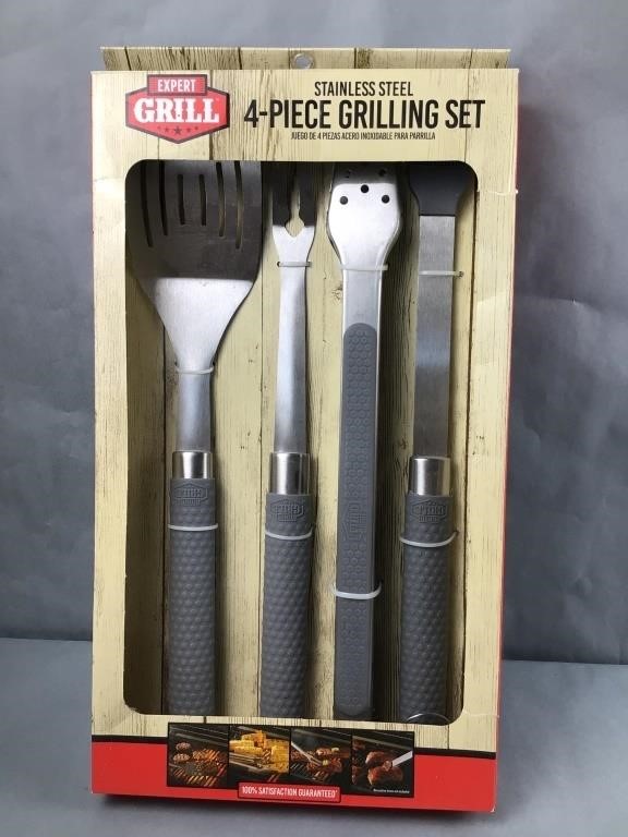 Expert grill, four piece stainless steel set new
