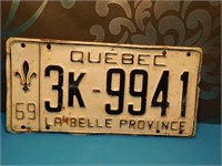 Plaque Immatriculation Québec 1969