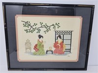 Japanese Framed and Matted Needle Work