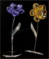 (2) Swarovski Mini Crystal Flower Figurines