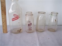 Lot of 4 Vintage, Glass Milk Bottles