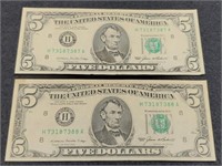 (2) 1985 $5 Notes