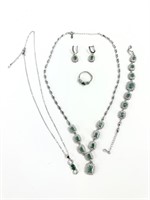 Sterling Silver Green Tourmaline Jewelry Set