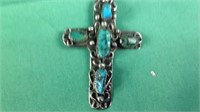 2 1/2 inch sterling silver and turquoise cross