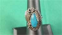 Signed native American sterling and turquoise ring