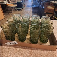 Vintage Anchor Hocking Green Milano Juice Glasses