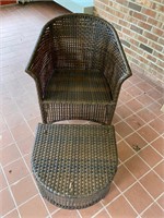 PLASTIC WICKER CHAIR AND FOOTSTOOL