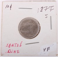 1877-S 90% SILVER SEATED LIBERTY DIME - VERY GOOD