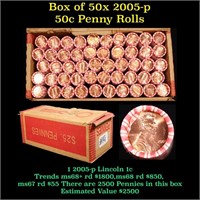 Box of 50 Rolls of 2005-p Gem Unc Lincoln Cents 1c