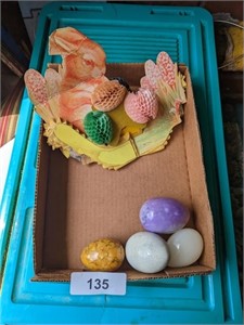 (4) Marble Eggs & Vintage Cardboard Easter