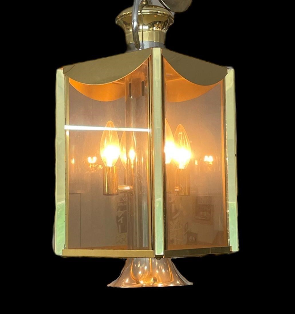 Mid Century Smoked Glass, Brass Pendant Lamp