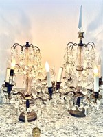 (2) Table-Top Vintage 4-Light Crystal Chandeliers