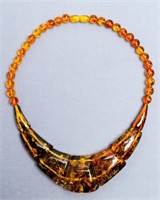 Vintage Baltic Amber Beaded Bib Style Necklace