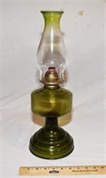 VINTAGE GREEN GLASS OIL LAMP