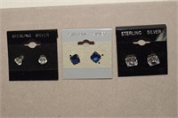 (3) Stud Earrings - Blue & Clear Stones