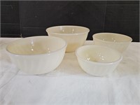 Set of 4 Fire King Ivory Swirl Bowls 6" to 9" w