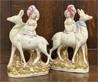 Pair Rare Deer  Lady Staffordshire Figures
