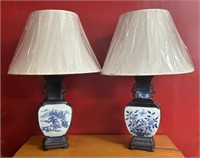 Pair Chinoiserie Blue & White Table Lamps