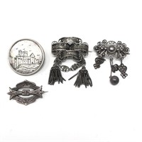 4 Victorian Brooches Filigree Sterling Silver