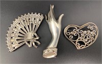 3 sterling silver vintage larger brooches