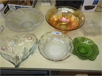 Vintage Glass bowl, green glass nut dish, & more