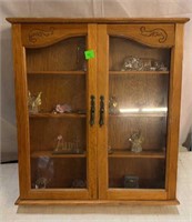 Wooden Wall curio cabinet with Crystal figurines
