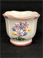 Handpainted Flower Planter Portugal pink trim 4.5”