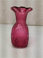 Cranberry Art Glass Patterned Vase