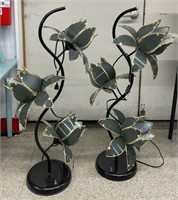 Pair of Vintage Flower Tri-lite Lamps (36"H)