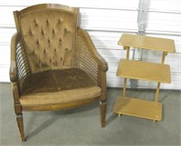 Mid-Century  Padded Chair & 25" 3-Tier Wood Table
