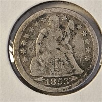 1853 Seated Dime With Arrows