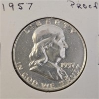 1957 PR Franklin Half Dollar