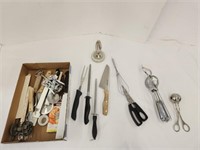 Assorted Kitchen Utensils - Knives, Corkscrew and