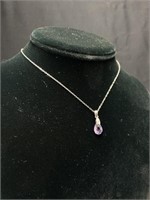 Sterling Silver Chain w Faceted Amethyst Pendant