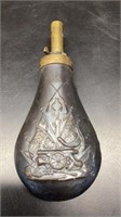 Vintage Copper and Brass Black Powder Flask7 1/2