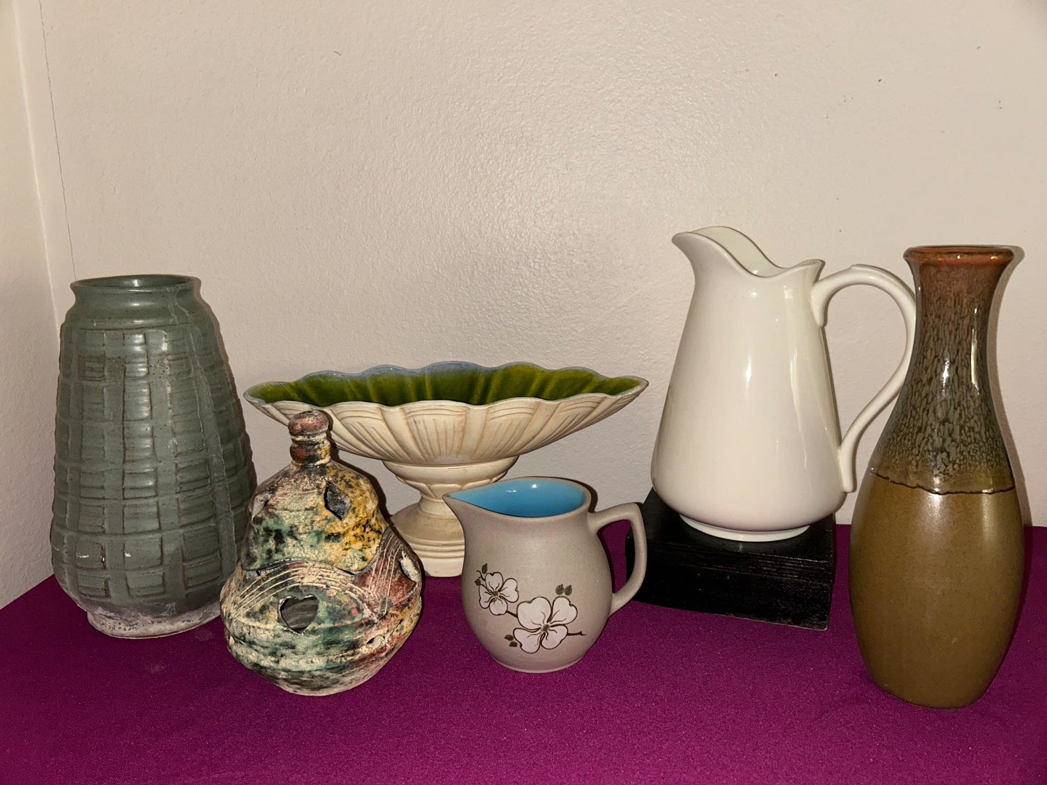 Various Pottery Vases, Candle Holder, Pitcher +++