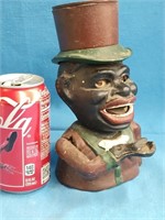 Cast Iron Mechanical bank Black Man in Top hat