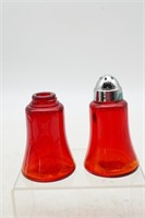 Pair of Red Salt & Pepper Shakers Missing One Top