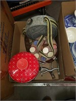 Box of horse tack poker chips and canteen