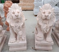 Pair of Sunglow Marble Lions on Base