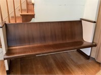 VINTAGE CHURCH PEW, PAINTED ENDS & NATURAL SEAT