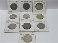 9 Silver Coins, Venezuela, 2 Bolivars