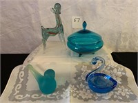 4 pcs Art Glass Candy Dish, Deer, Swan, Bird