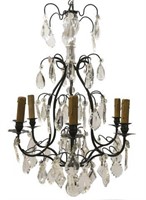 FRENCH PATINATED METAL SIX-LIGHT CHANDELIER
