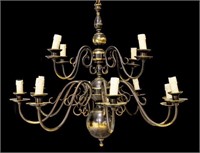 DUTCH STYLE BRASS TWELVE-LIGHT CHANDELIER