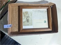 Picture Frame w/ 1913 Postcard & Other