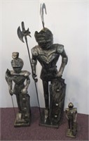 (3) Old Metal Medieval Knight Armor Statues from