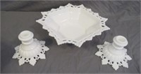Vintage White Milk Glass Matching Bowl and